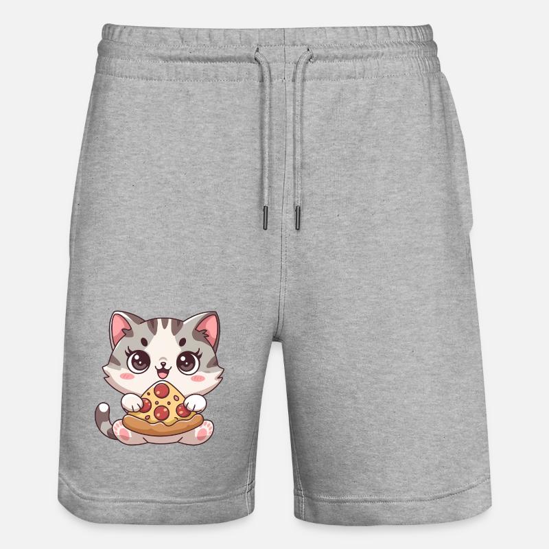 Chat mignon mangeant une pizza - Short de jogging bio TRAINER Stanley/Stella unisexe - gris chiné