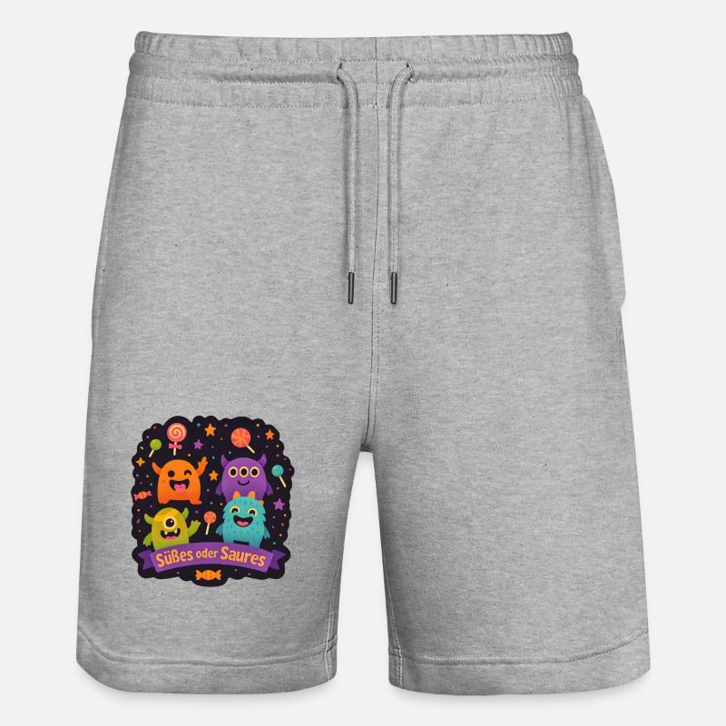Süßes oder Saures - Monsterparty - Stanley/Stella Unisex Bio Joggingshorts Trainer  - Grau meliert