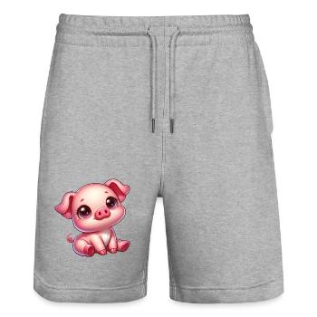 Cute Piglet Cartoon Farm Kawaii Agriculture - Stanley/Stella Trainer Unisex Organic Jogging Shorts - heather grey - Front - Nik (191cm) & Marisol (170cm)