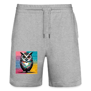 owl - Stanley/Stella Trainer Unisex Organic Jogging Shorts - heather grey - Front - Nik (191cm) & Marisol (170cm)