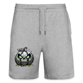 Grim Pumpkin Zombie with Green Eyes - Stanley/Stella Trainer Unisex Organic Jogging Shorts - heather grey - Front - Nik (191cm) & Marisol (170cm)