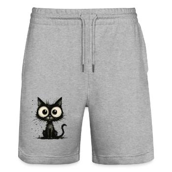 Funny black cat with big eyes – splash - Stanley/Stella Trainer Unisex Organic Jogging Shorts - heather grey - Front - Nik (191cm) & Marisol (170cm)