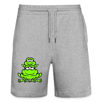 Frosch Kind Familie Papa Mama Huckepack Vatertag - Stanley/Stella Unisex Bio Joggingshorts Trainer  - Grau meliert - Vorne - Nik (191cm) & Marisol (170cm)