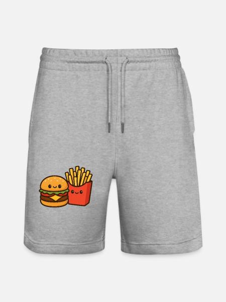 Kawaii Burger & Fries Duo - Stanley/Stella Trainer Unisex Organic Jogging Shorts - heather grey