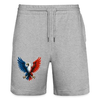 Aigle flamboyant bleu blanc rouge France Patriote - Short de jogging bio TRAINER Stanley/Stella unisexe - gris chiné - Devant - Nik (191cm) & Marisol (170cm)