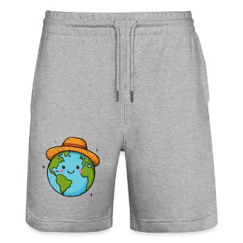 Kawaii Earth in Hat - Stanley/Stella Trainer Unisex Organic Jogging Shorts - heather grey - Front - Nik (191cm) & Marisol (170cm)