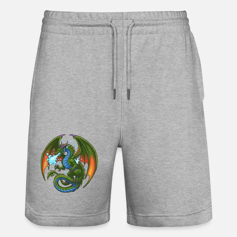 Bleu Vert Dragon Cracheur de Glace - Short de jogging bio TRAINER Stanley/Stella unisexe - gris chiné