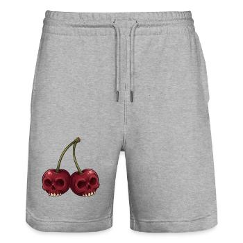 Dessin animé crâne cerises - Short de jogging bio TRAINER Stanley/Stella unisexe - gris chiné - Devant - Nik (191cm) & Marisol (170cm)