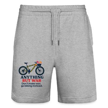 Anything But War - Go Biking Instead - Stanley/Stella Unisex Bio Joggingshorts Trainer  - Grau meliert - Vorne - Nik (191cm) & Marisol (170cm)