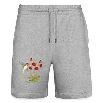 Hummingbird meets suction bell flower – funny motif - Stanley/Stella Trainer Unisex Organic Jogging Shorts - heather grey - Front - Nik (191cm) & Marisol (170cm)