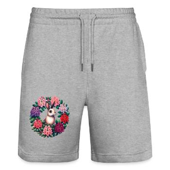 Circular Floral Rabbit - Stanley/Stella Trainer Unisex Organic Jogging Shorts - heather grey - Front - Nik (191cm) & Marisol (170cm)