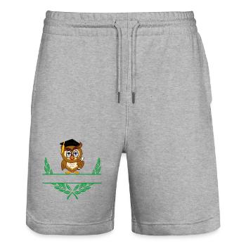 Eule mit Diplom und Abschlusshut – Persönlich - Stanley/Stella Unisex Bio Joggingshorts Trainer  - Grau meliert - Vorne - Nik (191cm) & Marisol (170cm)