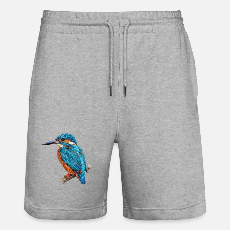 Martin-pêcheur brodé avec style naturel (imprimé) - Short de jogging bio TRAINER Stanley/Stella unisexe - gris chiné