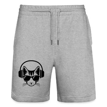 chat casque de musique et lunette de soleil - Short de jogging bio TRAINER Stanley/Stella unisexe - gris chiné - Devant - Nik (191cm) & Marisol (170cm)