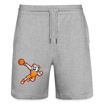 Bulldog Basketball Dunk Maskottchen - Stanley/Stella Unisex Bio Joggingshorts Trainer  - Grau meliert - Vorne - Nik (191cm) & Marisol (170cm)