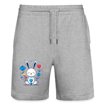 Kawaii Bunny in the Flower Circle - Stanley/Stella Trainer Unisex Organic Jogging Shorts - heather grey - Front - Nik (191cm) & Marisol (170cm)