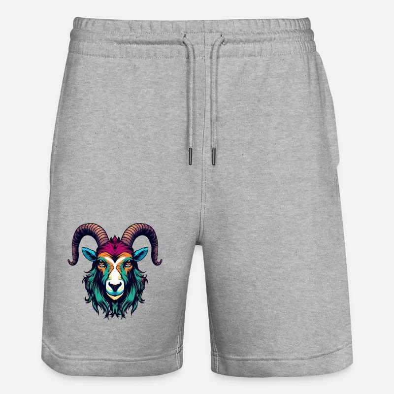 Illustration de tête de chèvre - Short de jogging bio TRAINER Stanley/Stella unisexe - gris chiné