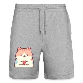 Cuddly Kitten Heart Cartoon Cat - Stanley/Stella Trainer Unisex Organic Jogging Shorts - heather grey - Front - Nik (191cm) & Marisol (170cm)