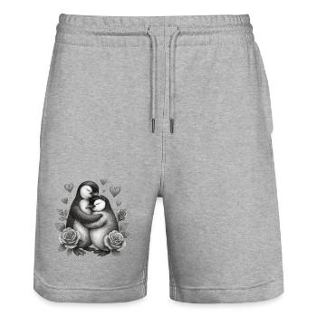 Umarmende Pinguine mit Rosen - Stanley/Stella Unisex Bio Joggingshorts Trainer  - Grau meliert - Vorne - Nik (191cm) & Marisol (170cm)