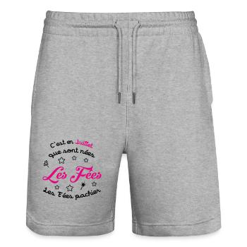 Anniversaire juillet  - Les Fées pas chier ! - Short de jogging bio TRAINER Stanley/Stella unisexe - gris chiné - Devant - Nik (191cm) & Marisol (170cm)
