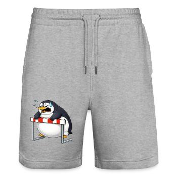 Mignon, pengouin cartoon, drôle de barrière antisportive - Short de jogging bio TRAINER Stanley/Stella unisexe - gris chiné - Devant - Nik (191cm) & Marisol (170cm)