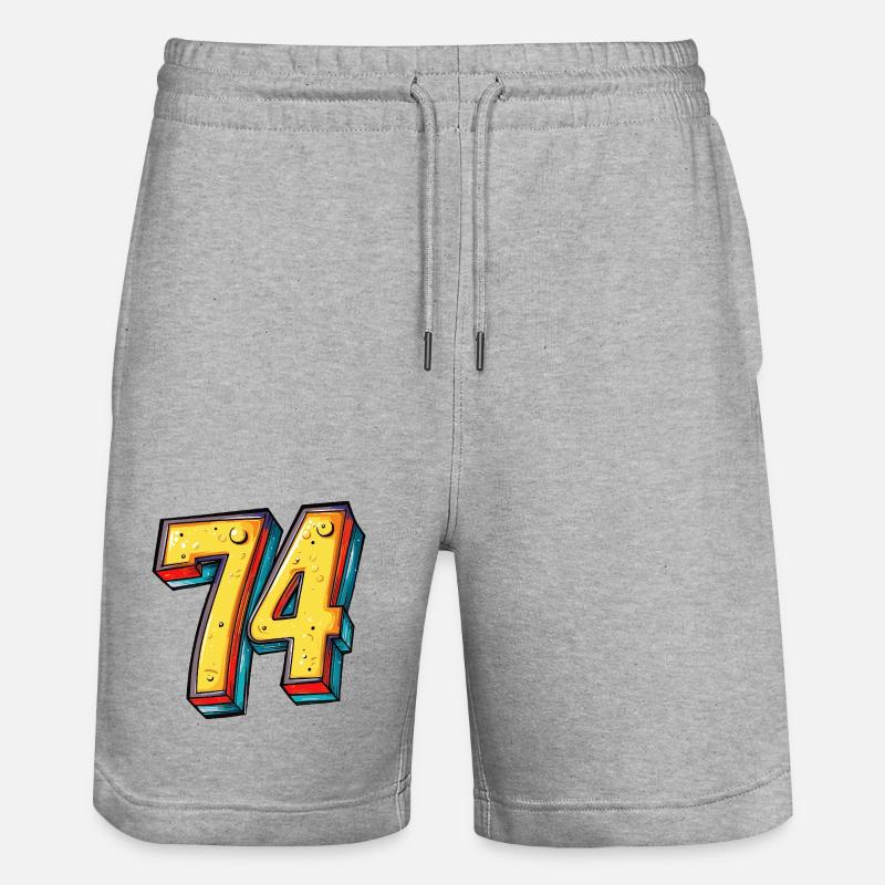 74 Zahl Bunt - Stanley/Stella Unisex Bio Joggingshorts Trainer  - Grau meliert