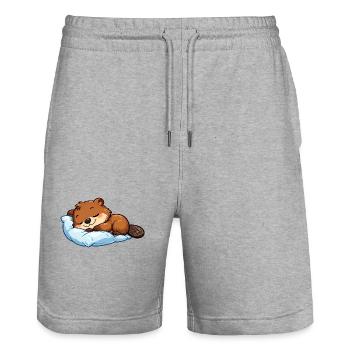 Schlafender Biber auf blauem Kissen - Stanley/Stella Unisex Bio Joggingshorts Trainer  - Grau meliert - Vorne - Nik (191cm) & Marisol (170cm)
