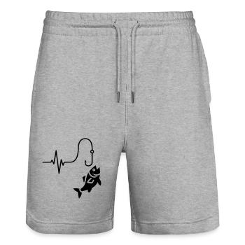 Heartbeat Fishing Fish Silhouette - Stanley/Stella Trainer Unisex Organic Jogging Shorts - heather grey - Front - Nik (191cm) & Marisol (170cm)