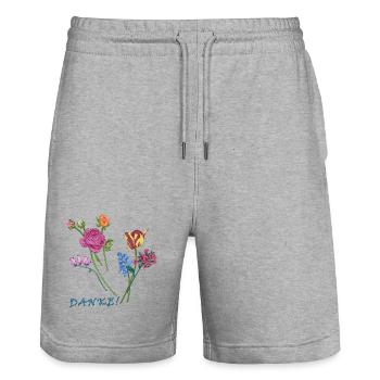 Danke mit einem Blumenstrauß  - Stanley/Stella Unisex Bio Joggingshorts Trainer  - Grau meliert - Vorne - Nik (191cm) & Marisol (170cm)