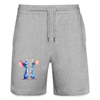 Blue mice in love - Stanley/Stella Trainer Unisex Organic Jogging Shorts - heather grey - Front - Nik (191cm) & Marisol (170cm)