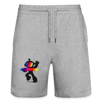 Roboter Silhouette Regenbogen Splash Design   - Stanley/Stella Unisex Bio Joggingshorts Trainer  - Grau meliert - Vorne - Nik (191cm) & Marisol (170cm)
