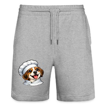 Chef Beagle joyeux Cuisine de dessins animés de bonne humeur - Short de jogging bio TRAINER Stanley/Stella unisexe - gris chiné - Devant - Nik (191cm) & Marisol (170cm)