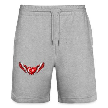 Türkisches Flügelherz - Stanley/Stella Unisex Bio Joggingshorts Trainer  - Grau meliert - Vorne - Nik (191cm) & Marisol (170cm)