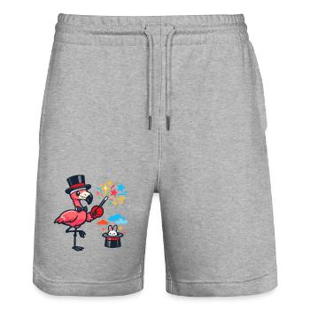 Flamingo-Zauberer im Hut - Stanley/Stella Unisex Bio Joggingshorts Trainer  - Grau meliert - Vorne - Nik (191cm) & Marisol (170cm)