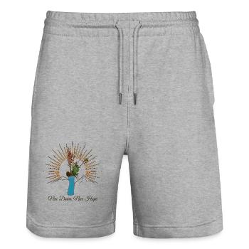 Nouvelle Aube Nouvel Espoir Lever floral - Short de jogging bio TRAINER Stanley/Stella unisexe - gris chiné - Devant - Nik (191cm) & Marisol (170cm)