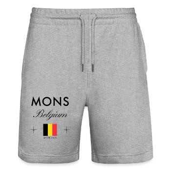 Mons Belgium Coordinates Travel Souvenir - Stanley/Stella Trainer Unisex Organic Jogging Shorts - heather grey - Front - Nik (191cm) & Marisol (170cm)