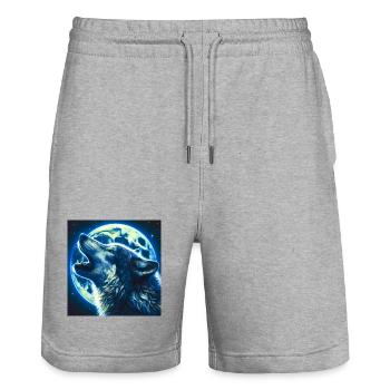 Wolf howls at the Full Moon - Stanley/Stella Trainer Unisex Organic Jogging Shorts - heather grey - Front - Nik (191cm) & Marisol (170cm)