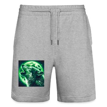 Wolf howls at the Full Moon - Stanley/Stella Trainer Unisex Organic Jogging Shorts - heather grey - Front - Nik (191cm) & Marisol (170cm)