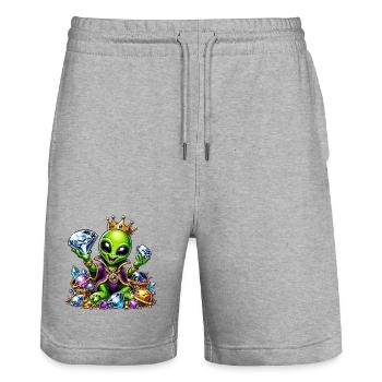 Alien Prince with Diamond Crowns - Stanley/Stella Trainer Unisex Organic Jogging Shorts - heather grey - Front - Nik (191cm) & Marisol (170cm)