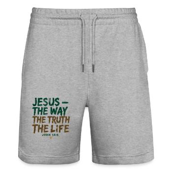 Jesus The Way The Truth The Life - Stanley/Stella Trainer Unisex Organic Jogging Shorts - heather grey - Front - Nik (191cm) & Marisol (170cm)