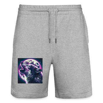 Wolf heult zum Vollmond - Stanley/Stella Unisex Bio Joggingshorts Trainer  - Grau meliert - Vorne - Nik (191cm) & Marisol (170cm)
