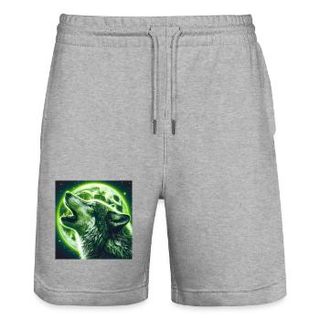 Wolf howls at the Full Moon - Stanley/Stella Trainer Unisex Organic Jogging Shorts - heather grey - Front - Nik (191cm) & Marisol (170cm)