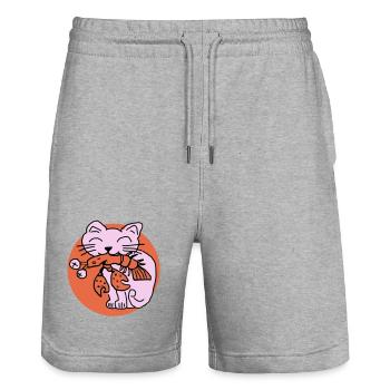 Katze frisst Krebs auf - Stanley/Stella Unisex Bio Joggingshorts Trainer  - Grau meliert - Vorne - Nik (191cm) & Marisol (170cm)