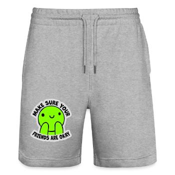 Assurez-vous que vos amis vont bien Logo de citation des amis - Short de jogging bio TRAINER Stanley/Stella unisexe - gris chiné - Devant - Nik (191cm) & Marisol (170cm)
