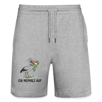 Gib niemals auf! – Lustiger Storch & Frosch - Stanley/Stella Unisex Bio Joggingshorts Trainer  - Grau meliert - Vorne - Nik (191cm) & Marisol (170cm)