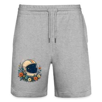 Cosmos Flowers Astronaut Helmet - Stanley/Stella Trainer Unisex Organic Jogging Shorts - heather grey - Front - Nik (191cm) & Marisol (170cm)