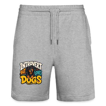 Dachshund - Stanley/Stella Trainer Unisex Organic Jogging Shorts - heather grey - Front - Nik (191cm) & Marisol (170cm)