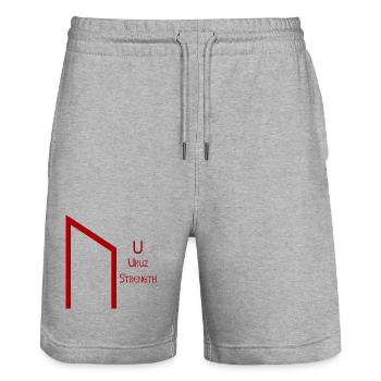 Uruz Rune Complete Red – Viking Futhark Norse - Short de jogging bio TRAINER Stanley/Stella unisexe - gris chiné - Devant - Nik (191cm) & Marisol (170cm)