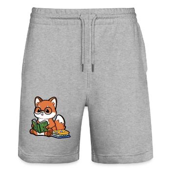 Reading fox with glasses and books - Stanley/Stella Trainer Unisex Organic Jogging Shorts - heather grey - Front - Nik (191cm) & Marisol (170cm)