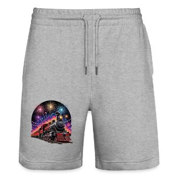 Steam Train Fireworks Night - Stanley/Stella Trainer Unisex Organic Jogging Shorts - heather grey - Front - Nik (191cm) & Marisol (170cm)